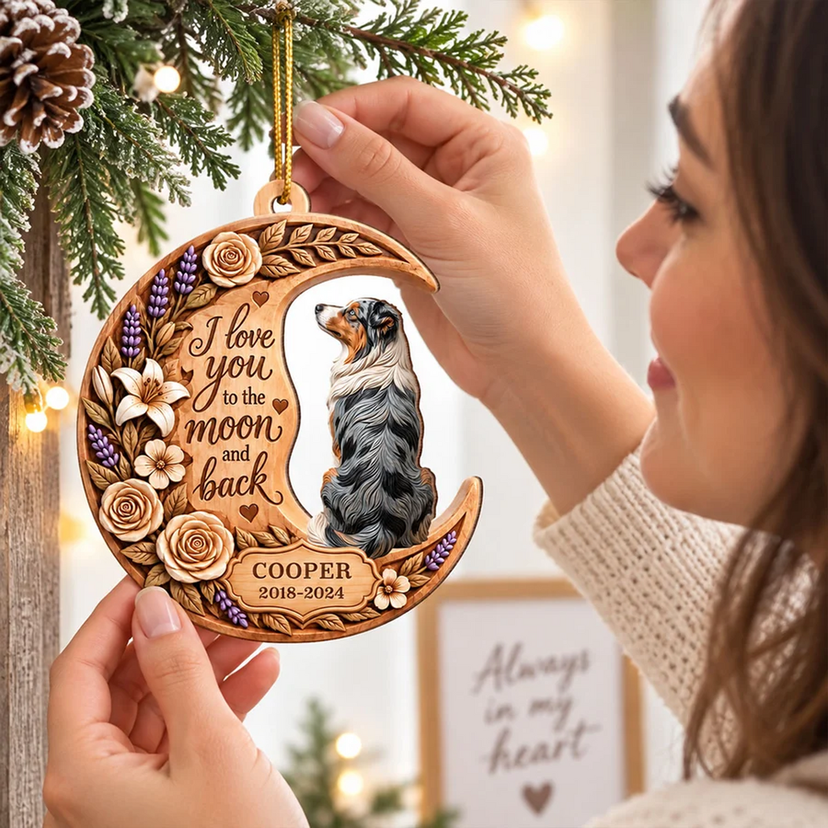 Memorial Pet I Love You to the Moon and Back - Personalized Wooden Ornament - Heartfelt Pet Loss Sympathy Keepsake