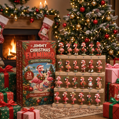 Personalized Christmas Flamingo Advent Calendar With Custom Name, 24 Flamingo Collectibles