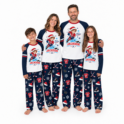 Personalized Hockey Christmas Custom Name And Number Family Matching Pajamas