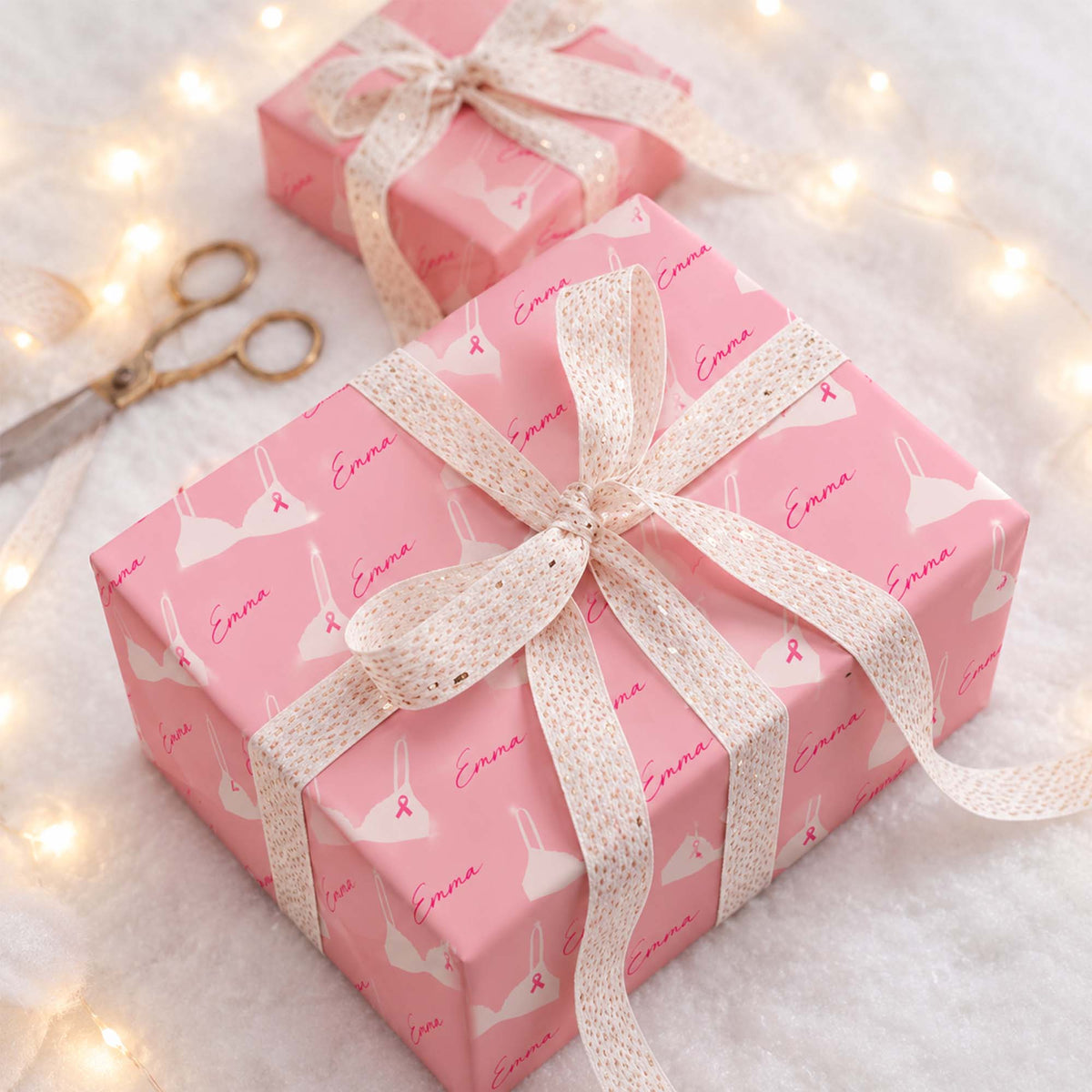 Pink Breast Cancer Awareness Ribbon Personalized Wrapping Paper