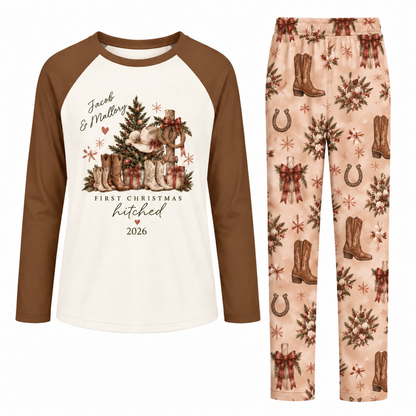 Personalized First Christmas Married Western Cowboy Couple Matching Pajamas