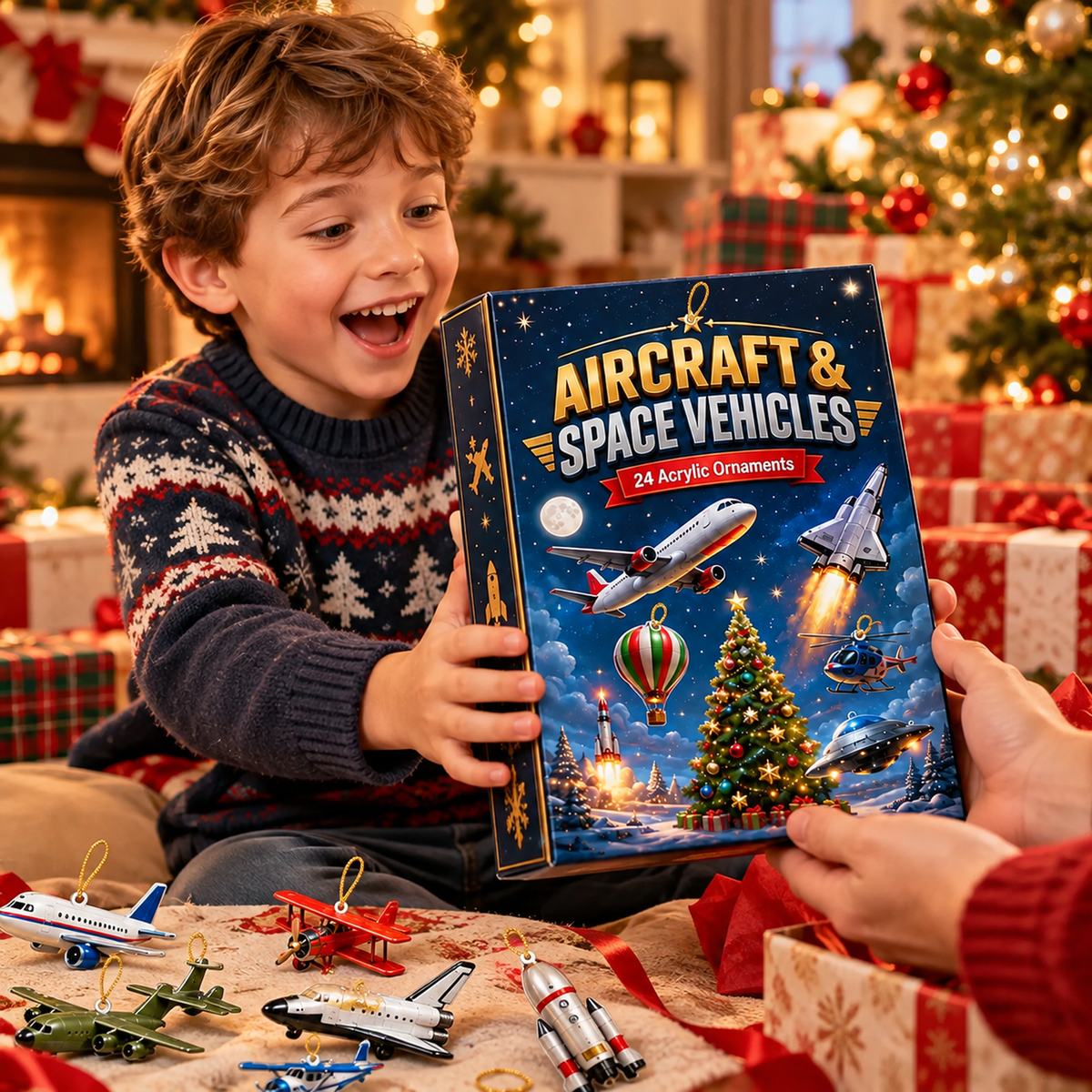 Personalized Aircraft & Space Vehicles Advent Calendar With 24 Acrylic Ornaments, Aviation Christmas Countdown
