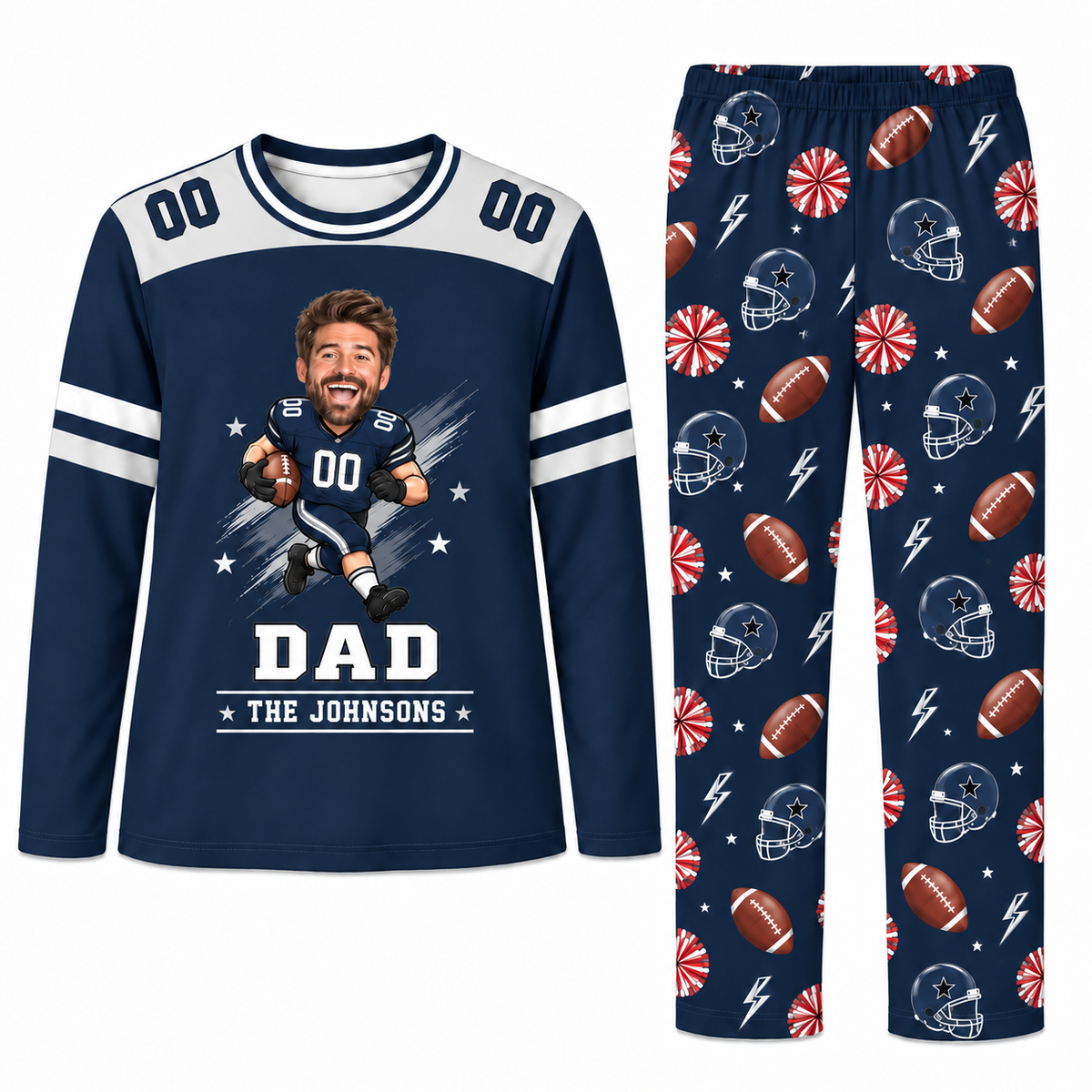 Funny Custom Face Football Jersey Personalized Family Christmas Pajamas