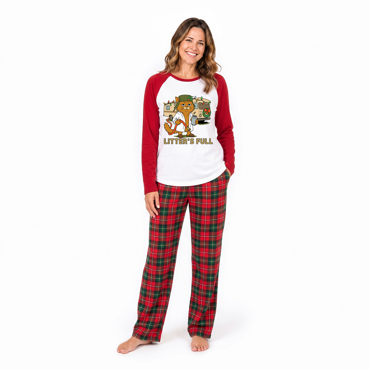 Funny Custom Pet Photo Litter’s Full Plaid Family Christmas Pajamas