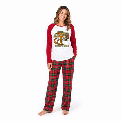 Funny Custom Pet Photo Litter’s Full Plaid Family Christmas Pajamas