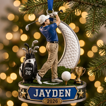 Personalized Golf Christmas Ornament, Custom Golfer Gift With Name And Year Keepsake