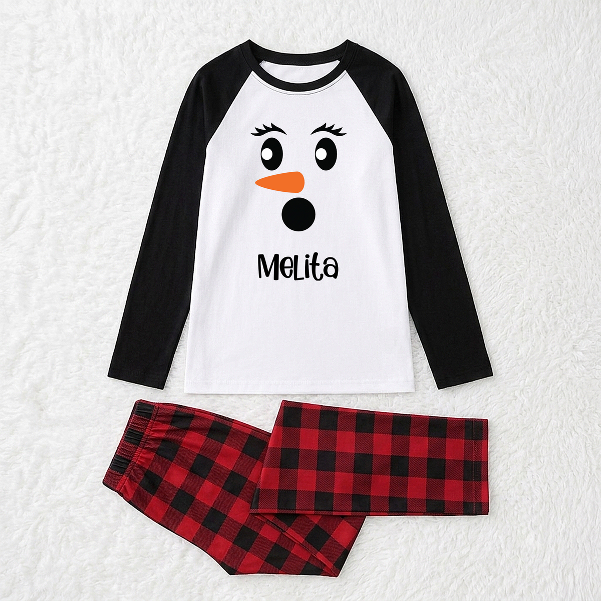 Cute Snowman Face Matching Family Christmas Pajamas With Custom Name