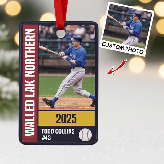 Personalized Baseball Photo Card Ornament, Custom Player Christmas Keepsake
