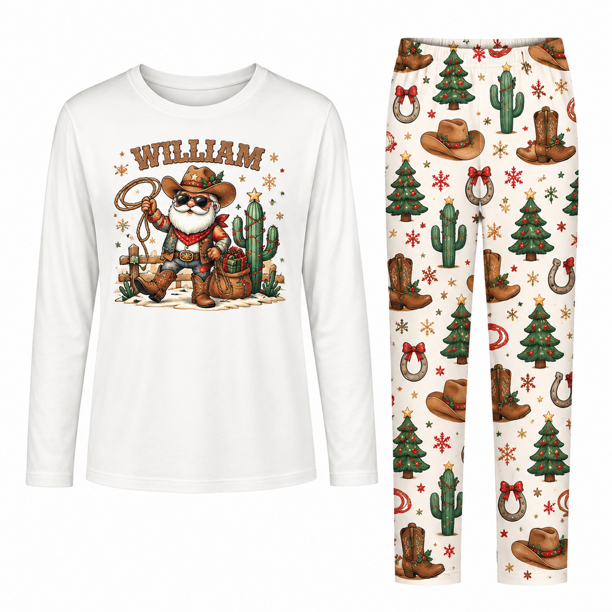 Western Santa Christmas Matching Family Pajamas