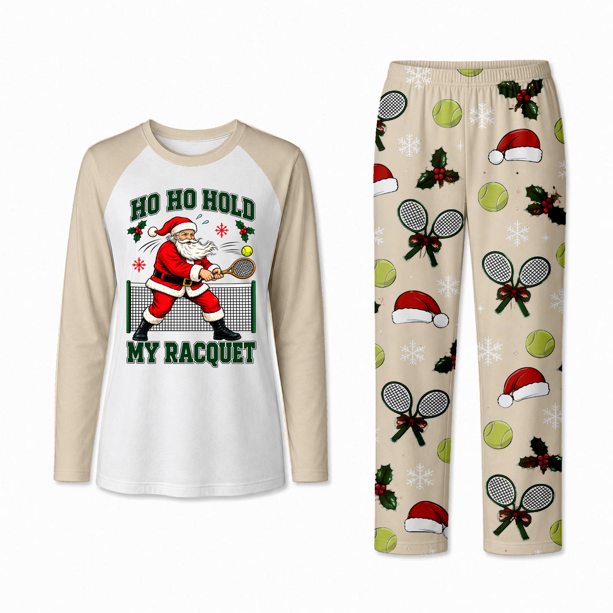 Funny Ho Ho Hold My Racquet Santa Tennis Matching Family Christmas Pajamas