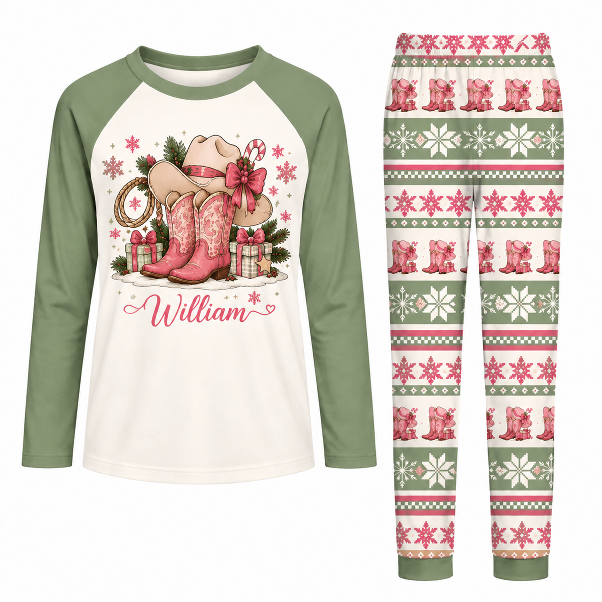 Custom Name Pink Cowboy Hat & Boots Pajama Sets