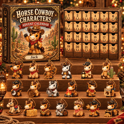 Cute Horse Cowboy Christmas Advent Calendar 2026 – 24 Acrylic Horse Ornaments, Personalized Western Gift