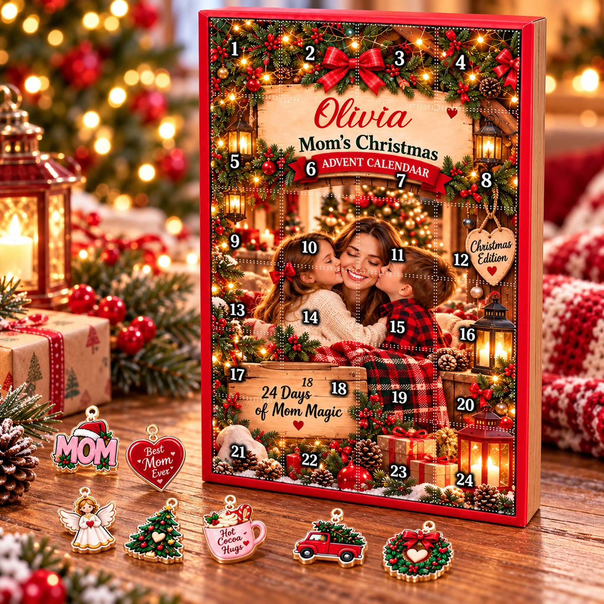 Personalized Mom Christmas Advent Calendar With Custom Name, 24 Acrylic Ornaments