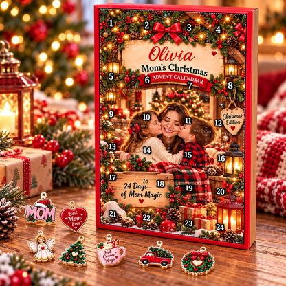 Personalized Mom Christmas Advent Calendar With Custom Name, 24 Acrylic Ornaments