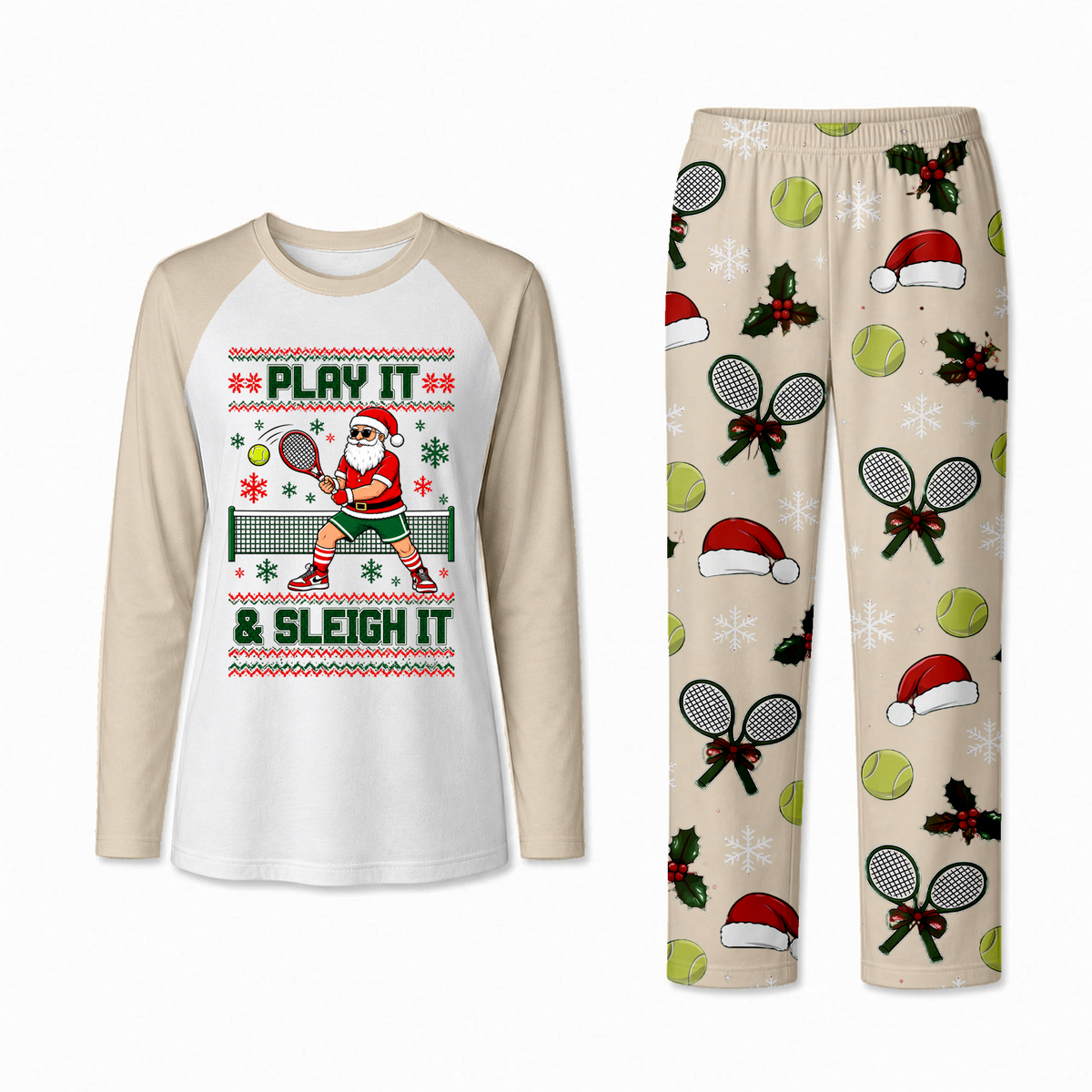 Funny Play It & Sleigh It Santa Tennis Matching Family Christmas Pajamas