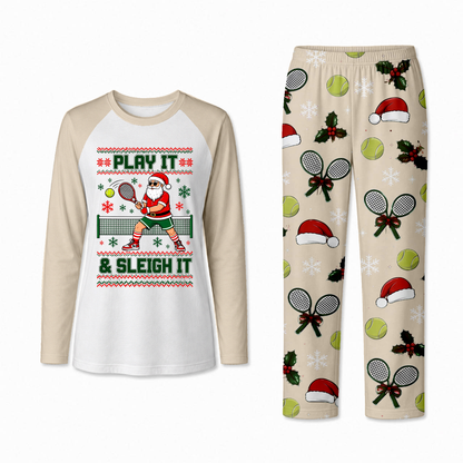 Funny Play It & Sleigh It Santa Tennis Matching Family Christmas Pajamas