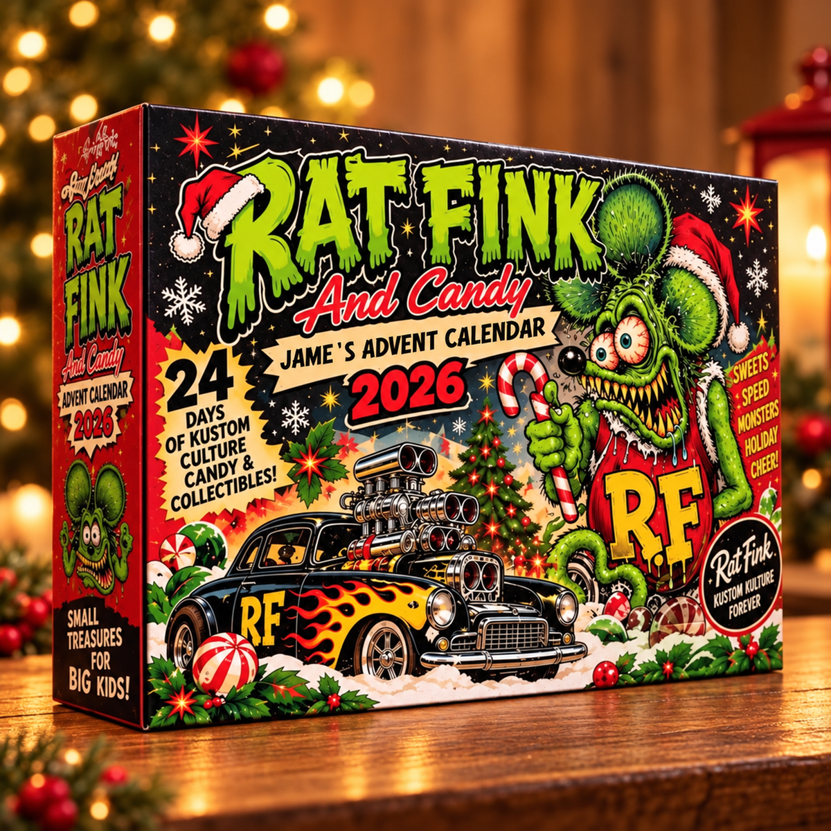 Personalized Rat Fink Christmas Advent Calendar With Custom Name, 24 Kustom Culture Collectibles