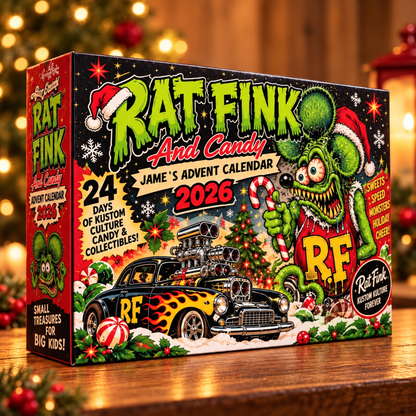 Personalized Rat Fink Christmas Advent Calendar With Custom Name, 24 Kustom Culture Collectibles