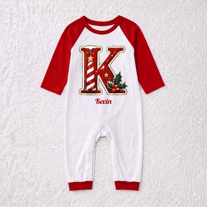 Festive Christmas Crew Initial Personalized Family Christmas Pajamas