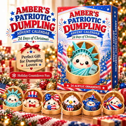 Personalized Patriotic Dumpling Advent Calendar With Custom Name, 24 Acrylic Christmas Ornaments