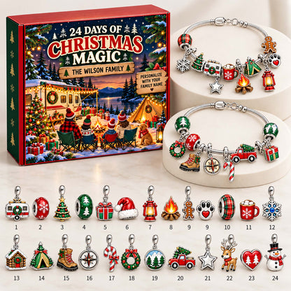 Personalized Family Camping Christmas 24 Days Advent Calendar Bracelet Set With 24 Charms