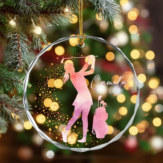 Personalized Golf Ornament, Custom Name Golfer Glass Christmas Gift, Golf Lover Gift