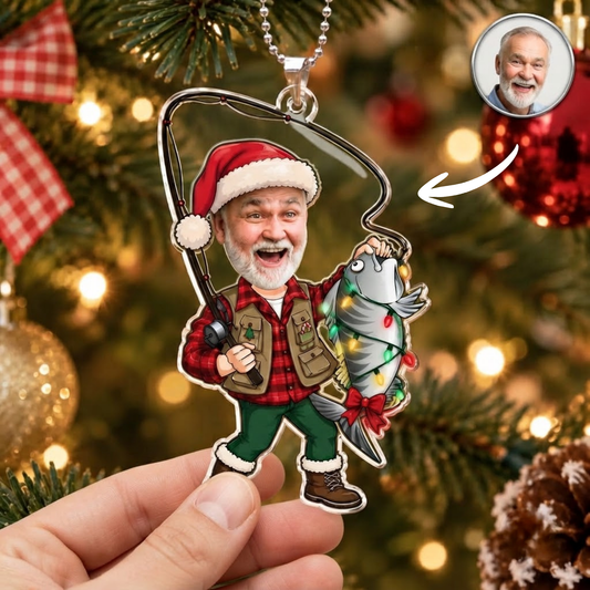 Custom Photo Fisherman - Personalized Fishing Lover Christmas Acrylic Ornament
