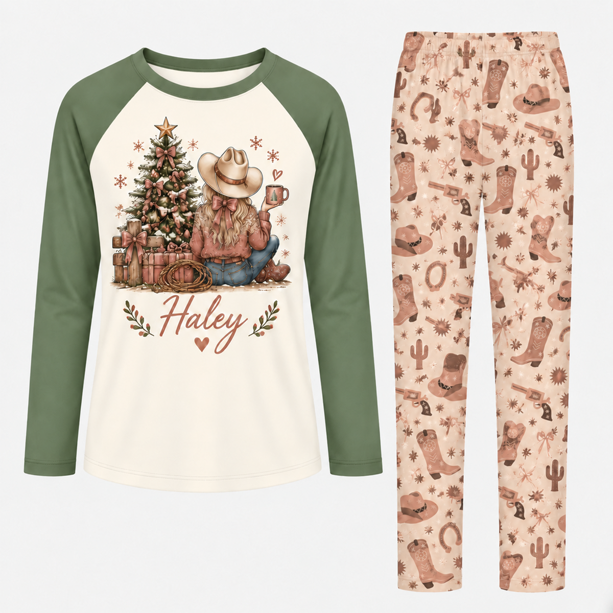 Personalized Cowgirl Christmas Tree Western Pajama Set