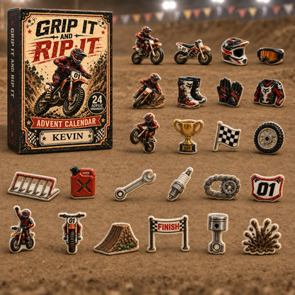 Personalized Motocross Christmas Advent Calendar With Custom Name, 24 Acrylic Ornaments