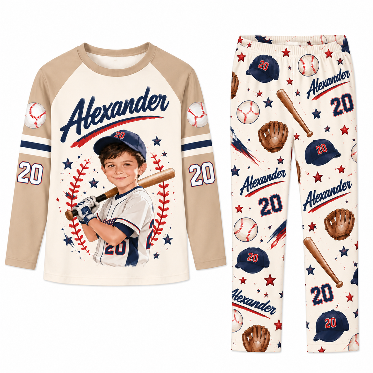 Personalized Baseball Player Photo Pajamas Set
