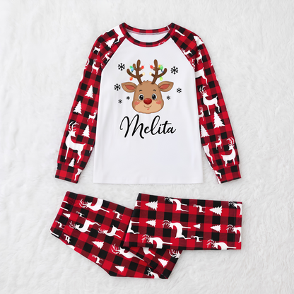 Custom Name Reindeer Christmas Matching Family Sleepwear Christmas