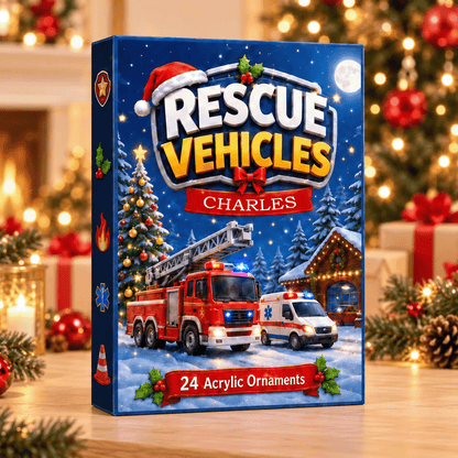 Personalized Rescue Vehicles Christmas Advent Calendar – 24 Emergency Vehicle Acrylic Ornaments