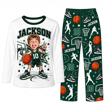 Custom Photo Name & Number Cute Basketball Player Matching Family Pajamas