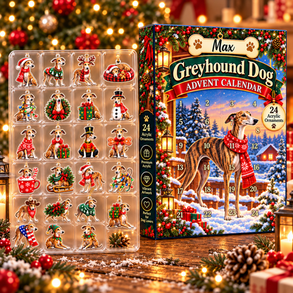 Personalized Greyhound Dog Advent Calendar 2026 – 24 Acrylic Christmas Ornaments