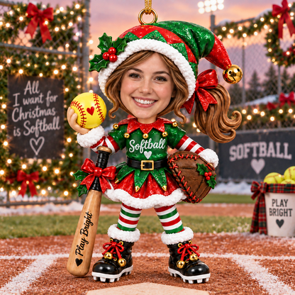 Personalized Softball Christmas Ornament Custom Face Softball Player Ornament Christmas Gift for Softball Girl Athlete Coach Team