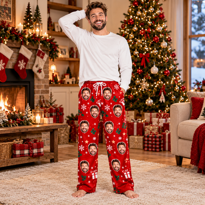 Personalized Face Christmas Pajama Pants – Custom Photo Holiday Lounge Pants
