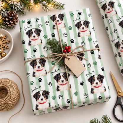 Custom Pet Portrait & Name Christmas Wrapping Paper