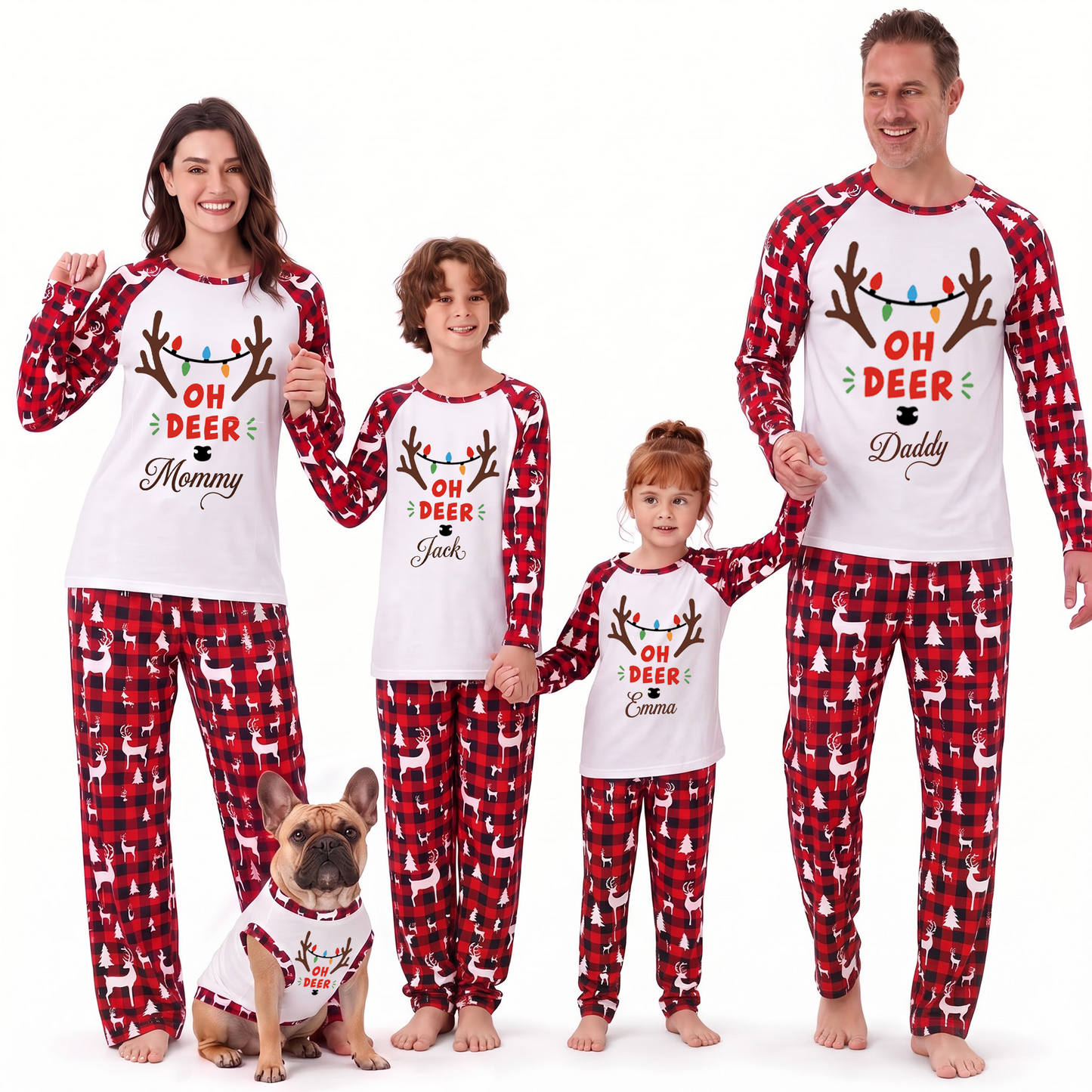 Custom Name Family Christmas Oh Deer Matching Christmas Pajamas With Pet