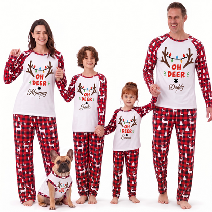 Custom Name Family Christmas Oh Deer Matching Christmas Pajamas With Pet