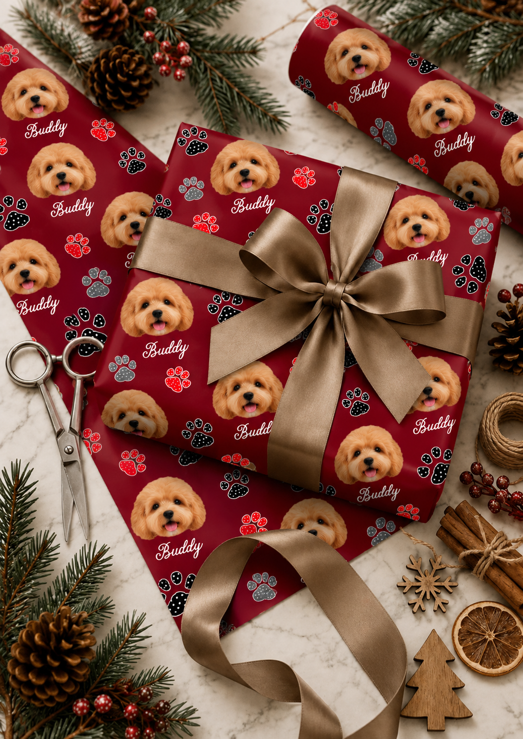 Personalized Dog Photo & Name Christmas Wrapping Paper