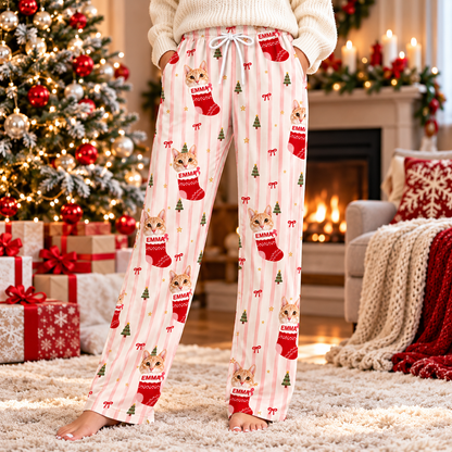 Personalized Pet Christmas Pajama Pants – Custom Pet Photo & Name Lounge Pants
