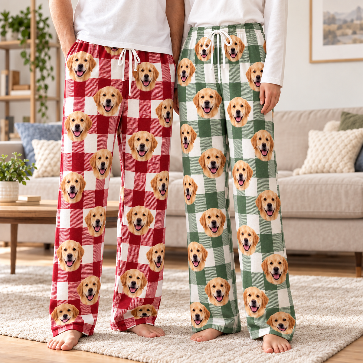 Cozy Buffalo Plaid Custom Face Personalized Lounge Pants