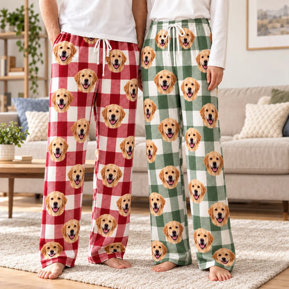 Custom Face Buffalo Plaid Lounge Pants – Personalized Photo Pajama Pants For Men Women Kids & Pet Lovers