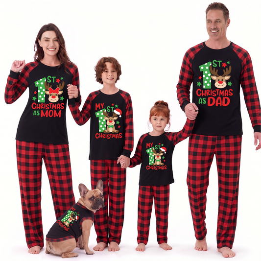 Cute Reindeer 1st Christmas Family Matching Pajamas With Pet