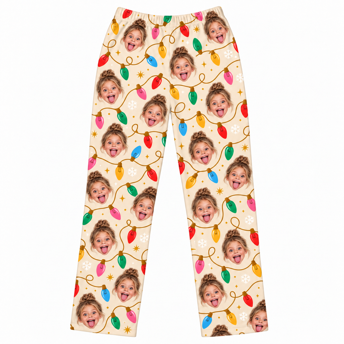 Custom Photo Christmas Lights Lounge Pants – Personalized Face Sleepwear & Pajama Pant