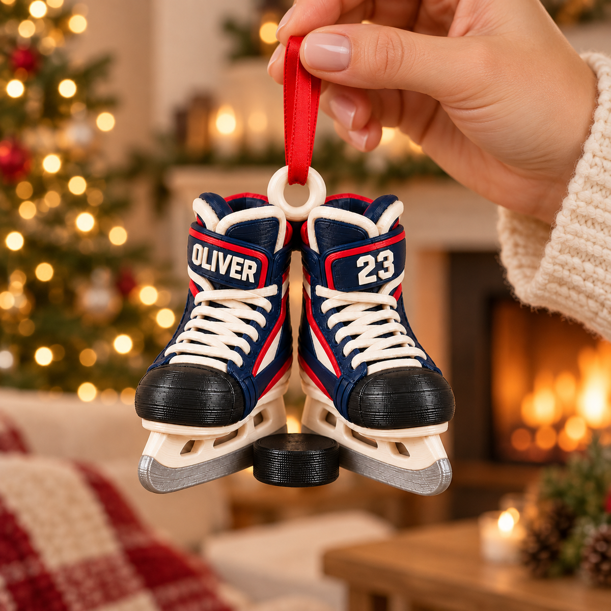Personalized Hockey Skates Christmas Ornament – Custom Name & Number 3D Printed Ice Hockey Gift