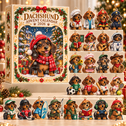 Dachshund Advent Calendar 2026 – 24-Piece 2D Acrylic Wiener Dog Careers, Sports & Hobbies Christmas Countdown