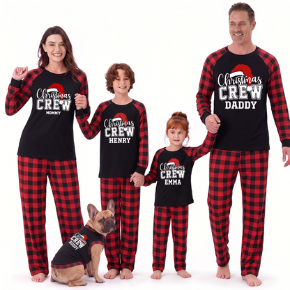 Festive Custom Name Christmas Crew Family Matching Pajamas With Pet