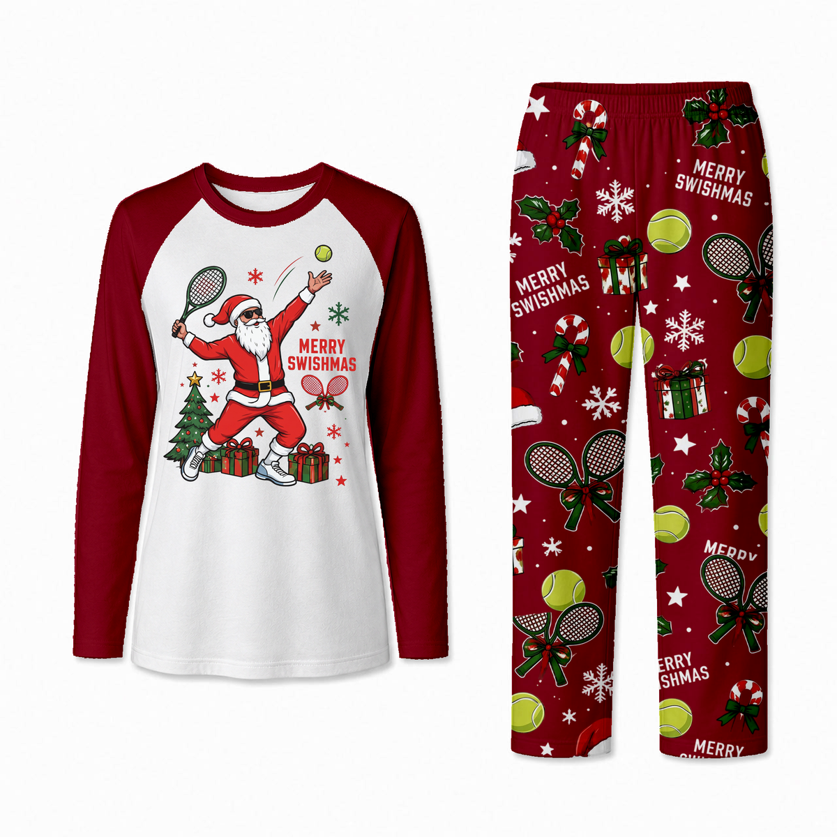 Festive Merry Swishmas Santa Tennis Matching Family Christmas Pajamas