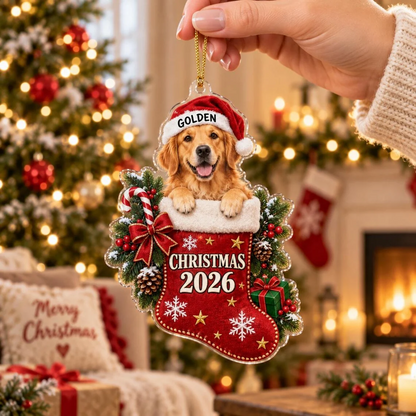 Christmas Stocking 2026 Custom Name Photo Dog Acrylic Ornament